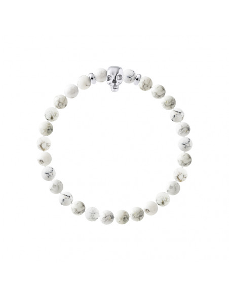 Braccialetto Capo di morte e Howlite bianco - Argento 925 - Skully