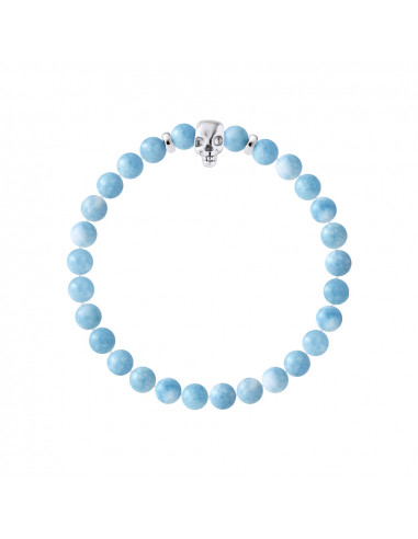 Bracelet Head of Death and Aquam Marine - Silver 925 - Skully