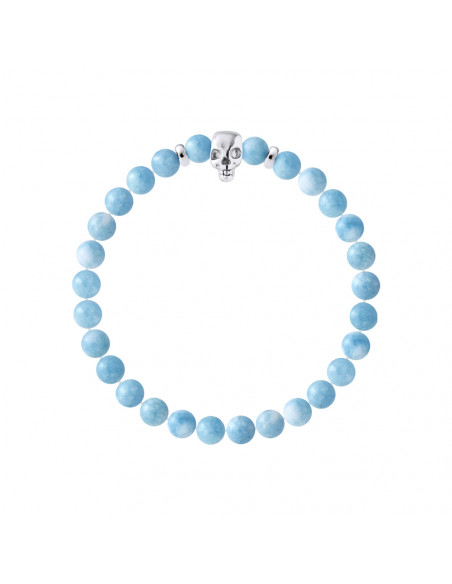 Bracelet Head of Death and Aquam Marine - Silver 925 - Skully