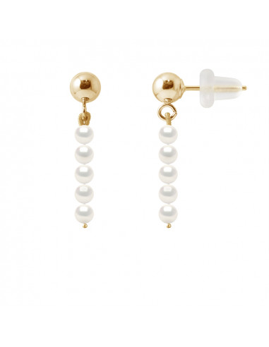 Yellow gold and white gold pendant earrings and culture pearls - Milena