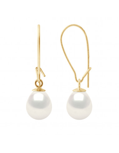 Gold Anhänger Ohrringe und 8-mm-Kulturperlen - 2 Farben - Gabriella