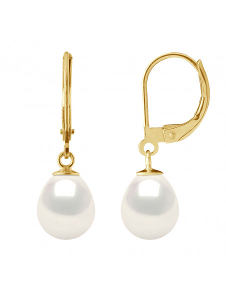 Orecchini in oro con pendenti e perline di coltura per pera 8 mm - 2 colori - Dana