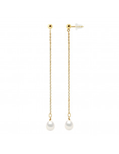 Boucles d'Oreilles Pendantes en Or et Perles de Culture - 3 Coloris - TATIANA