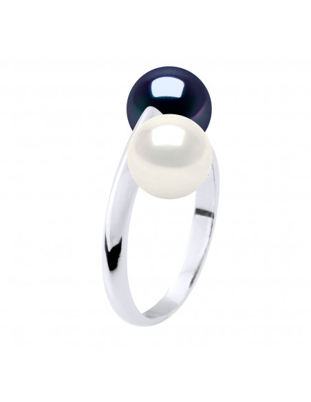 Bague Jonc Toi et Moi en Or et Perles de Culture Rondes 7 mm - MARY