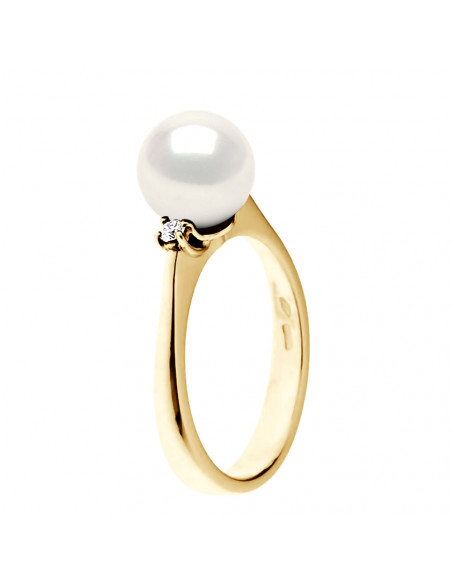 Anillo de joyería de oro, diamantes y cultura redonda Pearl 8 mm - Julia