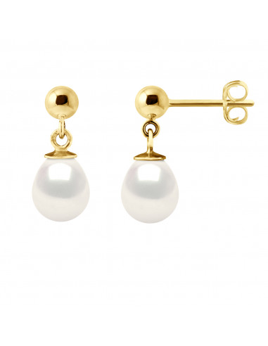 Pendientes de colgantes de oro y cuentas de cultivo 7 mm - Olga