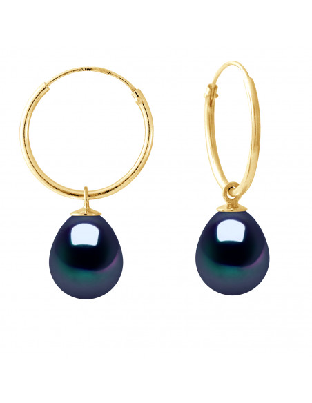 Gold Creole Earrings and Pear Culture Beads 8 mm - 7 Colors - Daria