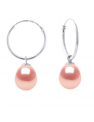 Gold Creole Earrings and Pear Culture Beads 8 mm - 7 Colors - Daria