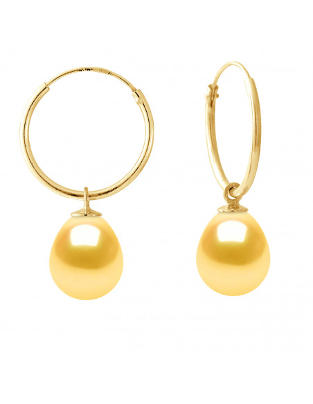 Gold Creole Earrings and Pear Culture Beads 8 mm - 7 Colors - Daria