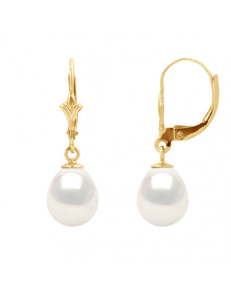 Boucles d'Oreilles Pendantes en Or et Perles de Culture Poires 10 mm  - KARMA