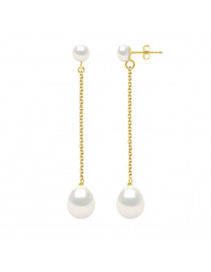 Boucles d'Oreilles Pendantes Doubles en Or et Perles de Culture - 2 Coloris - ELINE