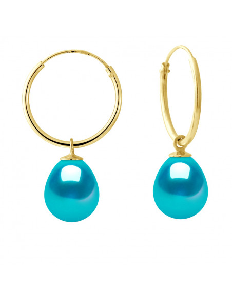 Gold Creole Earrings and Pear Culture Beads 8 mm - 7 Colors - Daria