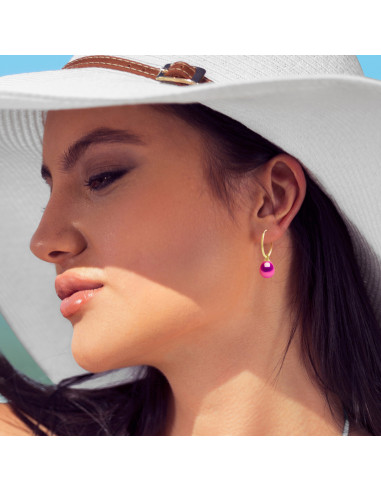 Gold Creole Earrings and Pear Culture Beads 8 mm - 7 Colors - Daria