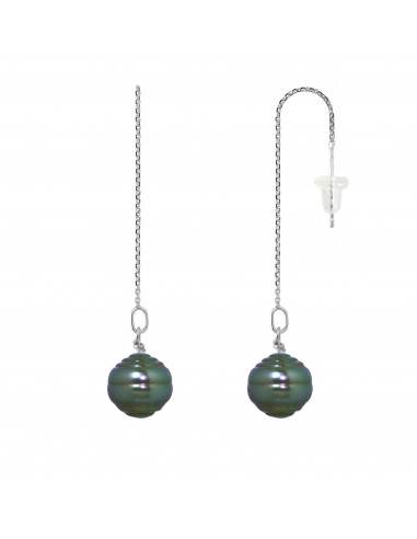 Orecchini con pendenti in oro con catene e perle cerchiate 8 mm - Moana