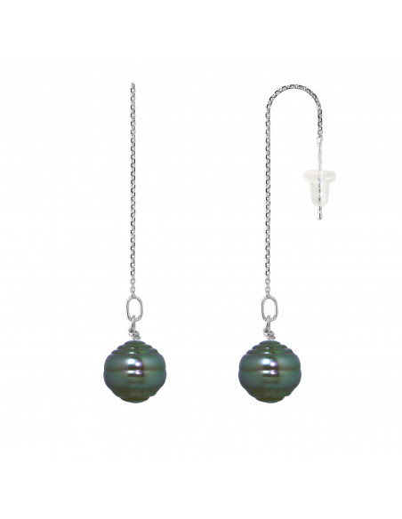 Orecchini con pendenti in oro con catene e perle cerchiate 8 mm - Moana