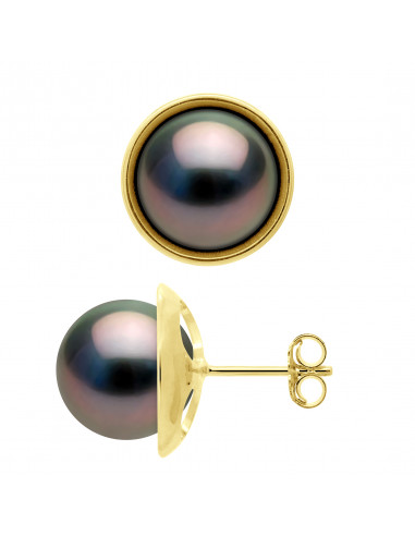 Uñas de oreja de oro y perlas cultivadas redondas 9 mm - Pahaa