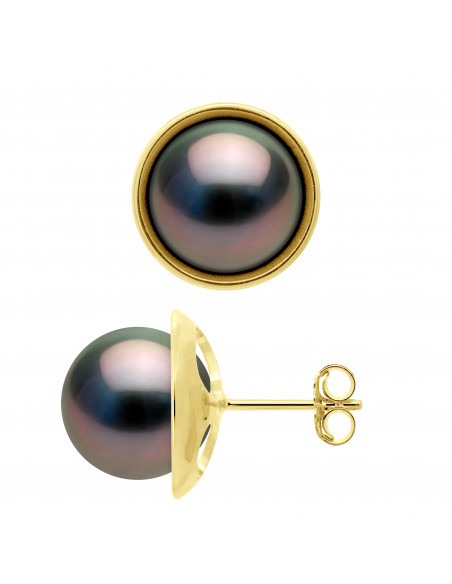 Uñas de oreja de oro y perlas cultivadas redondas 9 mm - Pahaa