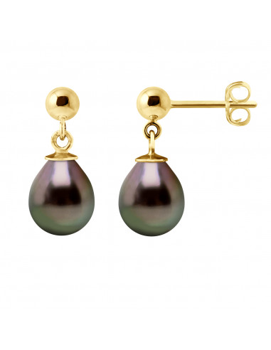 Orecchini pendenti in oro e perline tahitian Poir 9 mm - Mataram