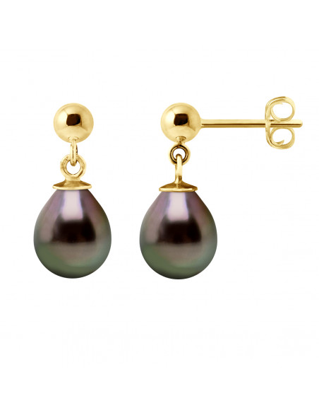 Boucles d'Oreilles Pendantes en Or et Perles de Tahiti Poires 9 mm - MATARAM