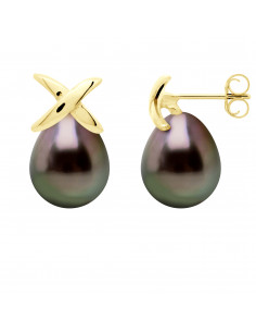 Clous d'Oreilles en Or et Perles de Tahiti Ovales 8 mm - BANJAR