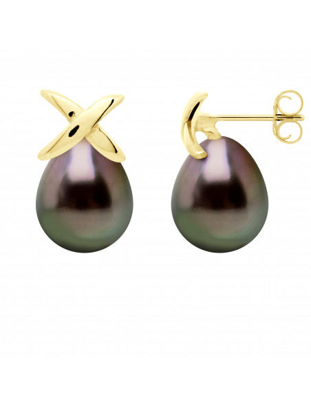 Clavos de oreja de oro y perlas Oval Tahití 8 mm - Banjar