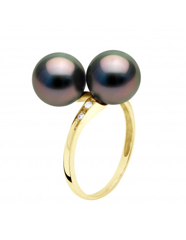 Anello gioielli dorati, diamanti e perle di Tahiti - Nativa