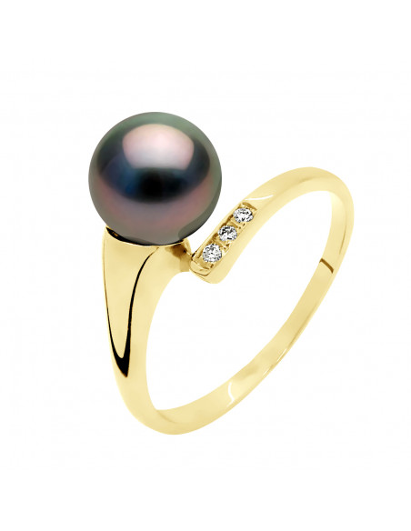 Golden Jewelry Ring, Diamonds and Tahiti Pearl 8 MM - Neela