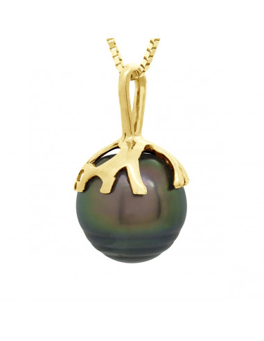 Ethnic pendant in gold and Tahiti pearl circled 9 mm - Rapanui