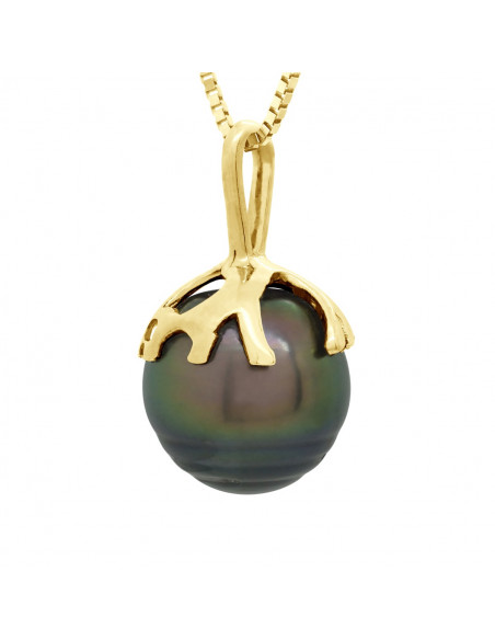 Ethnic pendant in gold and Tahiti pearl circled 9 mm - Rapanui