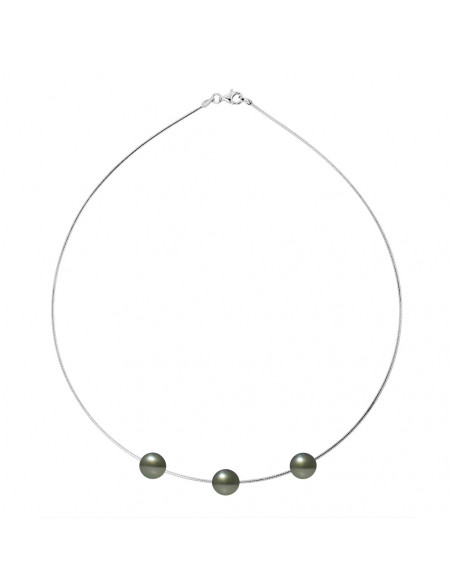 Collier Câble Or Jaune et 3 Véritables Perles de Tahiti