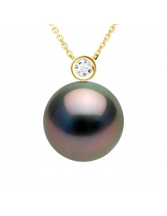 Collier Chaîne en Or, Diamant et Perle de Tahiti Ronde 9-10 - KARMA