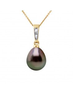 Pendentif en Or, Diamants et Perle de Tahiti Poire 8 mm - OHANA