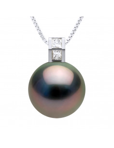 Pendentif en Or, Diamants et Perle de Tahiti Ronde 10 mm - MAMUJU