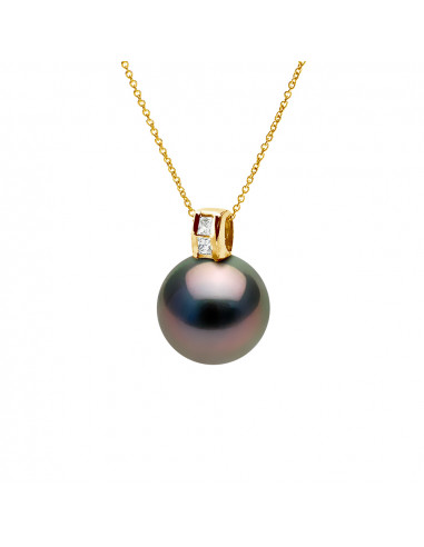 Pendentif en Or, Diamants et Perle de Tahiti Ronde 10 mm - MAMUJU