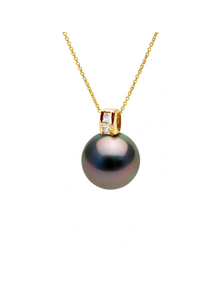 Pendentif en Or, Diamants et Perle de Tahiti Ronde 10 mm - MAMUJU