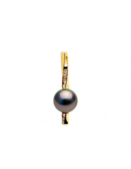 Gold and Diamond Pendant with Round Tahitian Pearl 11 mm - Manado