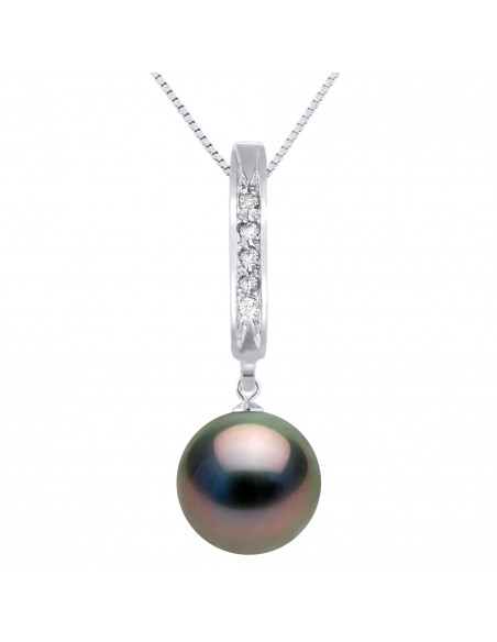 Collana in oro e diamanti, perla tahitana rotonda 8 mm - Mamuju