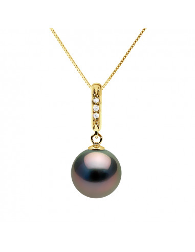 Gold Necklace, Diamonds and Tahitian Pearl Round 9 mm - Manado