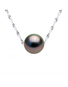 Silberne 925 Silberkette Halskette und rund Tahitian Pearl 7 mm - Nutaïa
