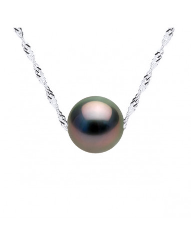 Silver 925 Silver Chain Necklace and Round Tahitian Pearl 7 mm - Nutaïa