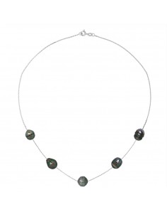 Collier Chaîne Perles de Tahiti Cerclées 8 mm - Argent 925 - TERENGA