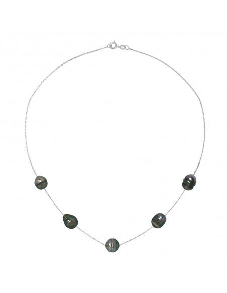 Collier Chaîne Perles de Tahiti Cerclées 8 mm - Argent 925 - TERENGA