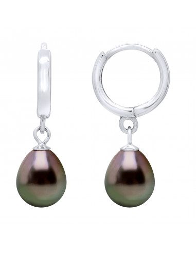925 silver creoles with pearls of Tahiti pears 8 mm - marutogu