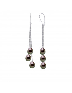 Boucles d'Oreilles Pendantes en Or avec 6 Perles de Tahiti Poires 8 mm - MAGARAVA