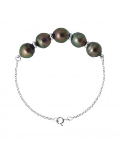 Bracelet Chaîne en Or avec 5 Perles de Tahiti Cerclées 8 mm - NAPIRI