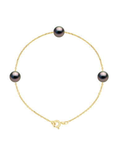 Gold chain bracelet with 3 round Tahiti beads 7 mm - Karupa