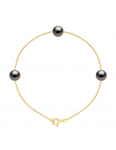 Bracciale a catena in oro con 3 perline Tahiti rotonda 7 mm - Karupa