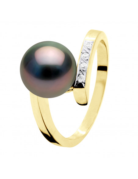 Round in Gold, Diamonds and Tahitian Pearl Round 8 mm - Mareva
