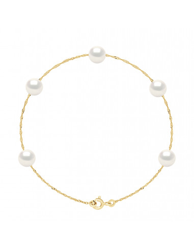 Braccialetto a catena in oro con 5 perle coltivate rotonde - 2 colori - Amy