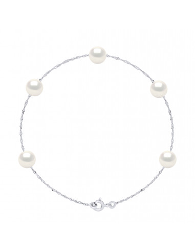 Pulsera de cadena de oro con 5 perlas cultivadas redondas - 2 colores - Amy